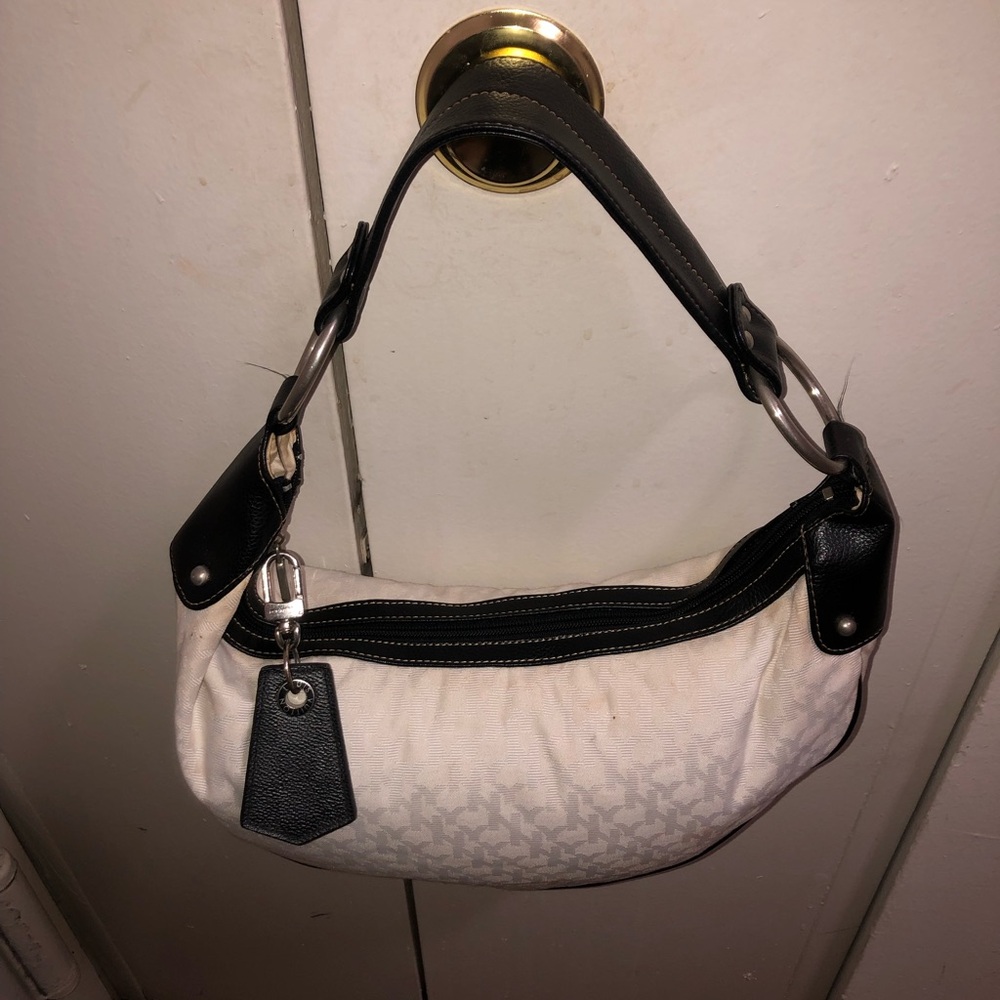 2fer  Women's Cream and Black Shoulder Bag and LV keychain.